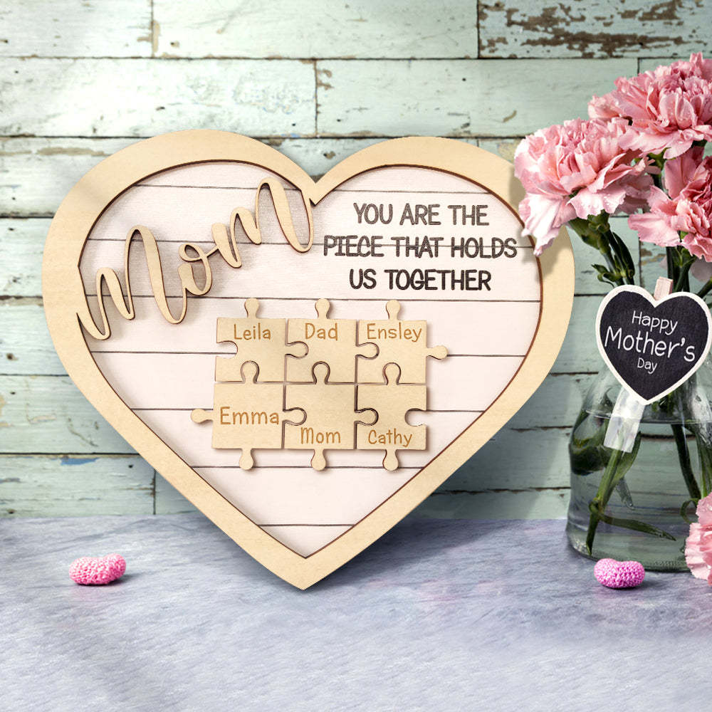 Custom Mom You Are the Piece That Holds Us Together Puzzle Piece Sign Mother's Day Gifts - soufeelau