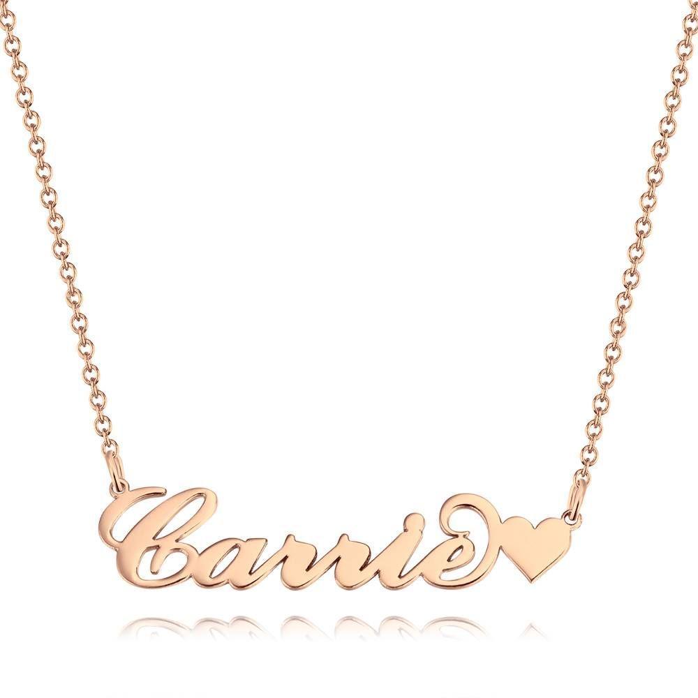 Carrie Style Name Necklace with Little Heart Girlfriend's Gift Rose Gold Plated