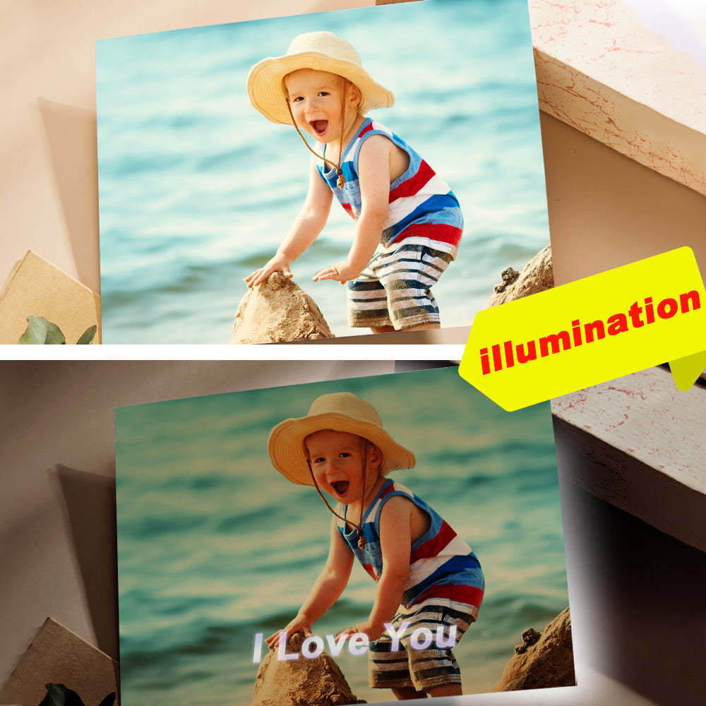 Custom Photo Hidden Text Greeting Card Cute Boy Card Gift for Child - soufeelau