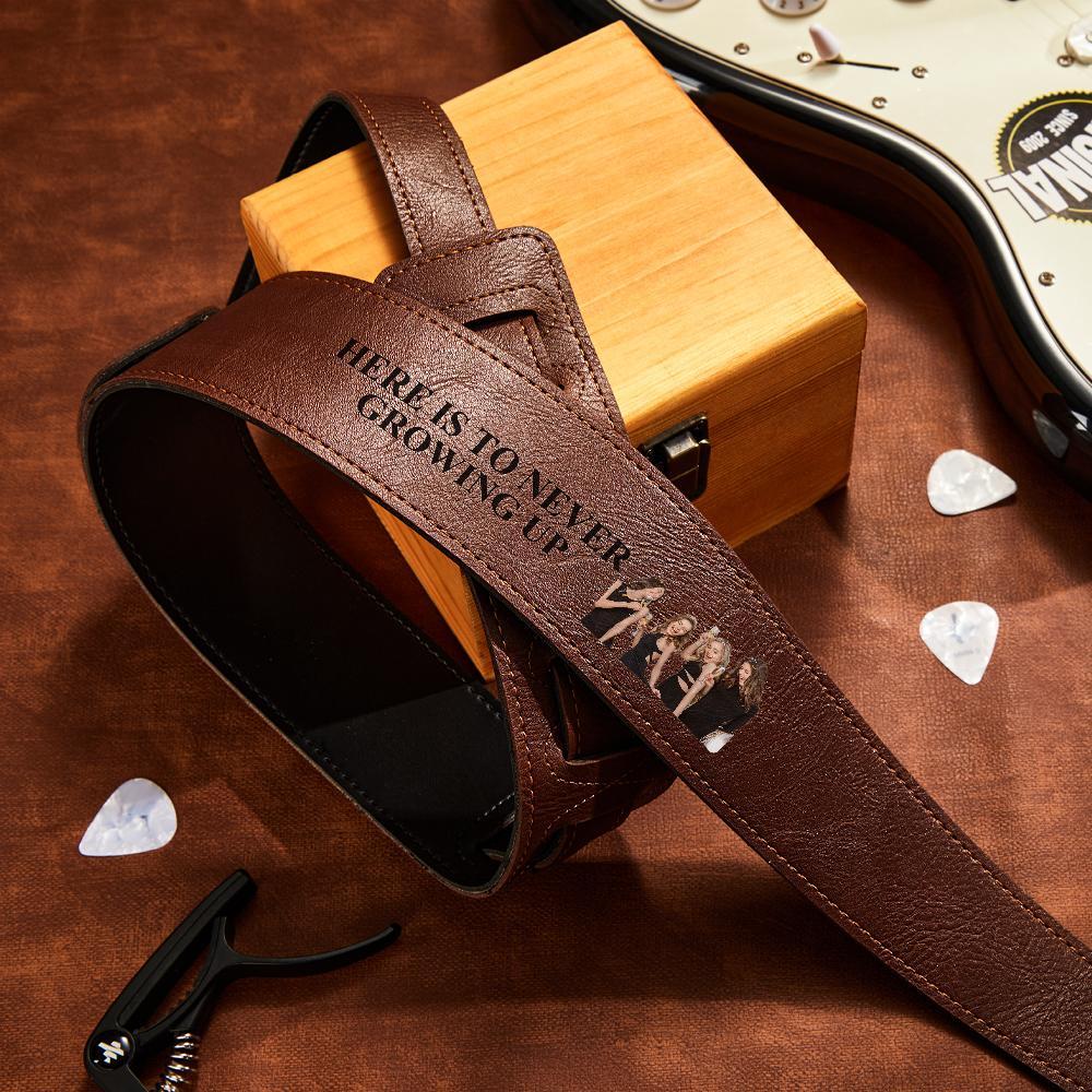 Custom Engraved Photo Guitar Strap Musician Leather Gifts