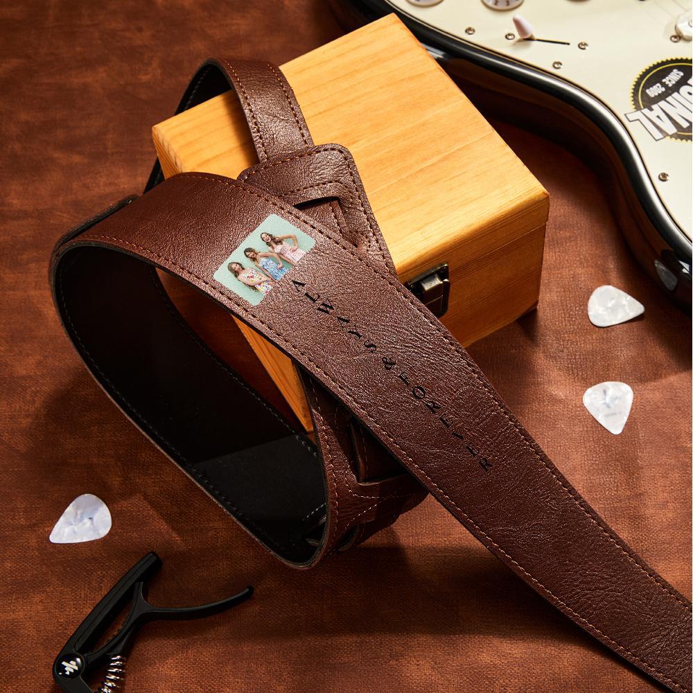Custom Engraved Photo Guitar Strap Musician Leather Gifts