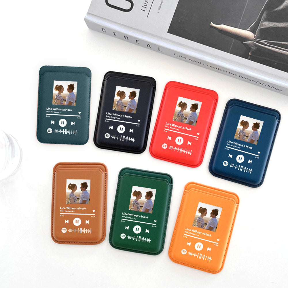 Personalized Leather MagSafe Wallet Custom Spotify Code MagSafe Card Holder for iPhone - soufeelau