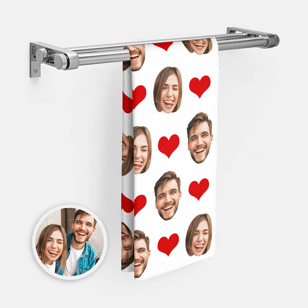 Custom Couple Faces Towel Personalized Photo Towel Funny Gift - soufeelau