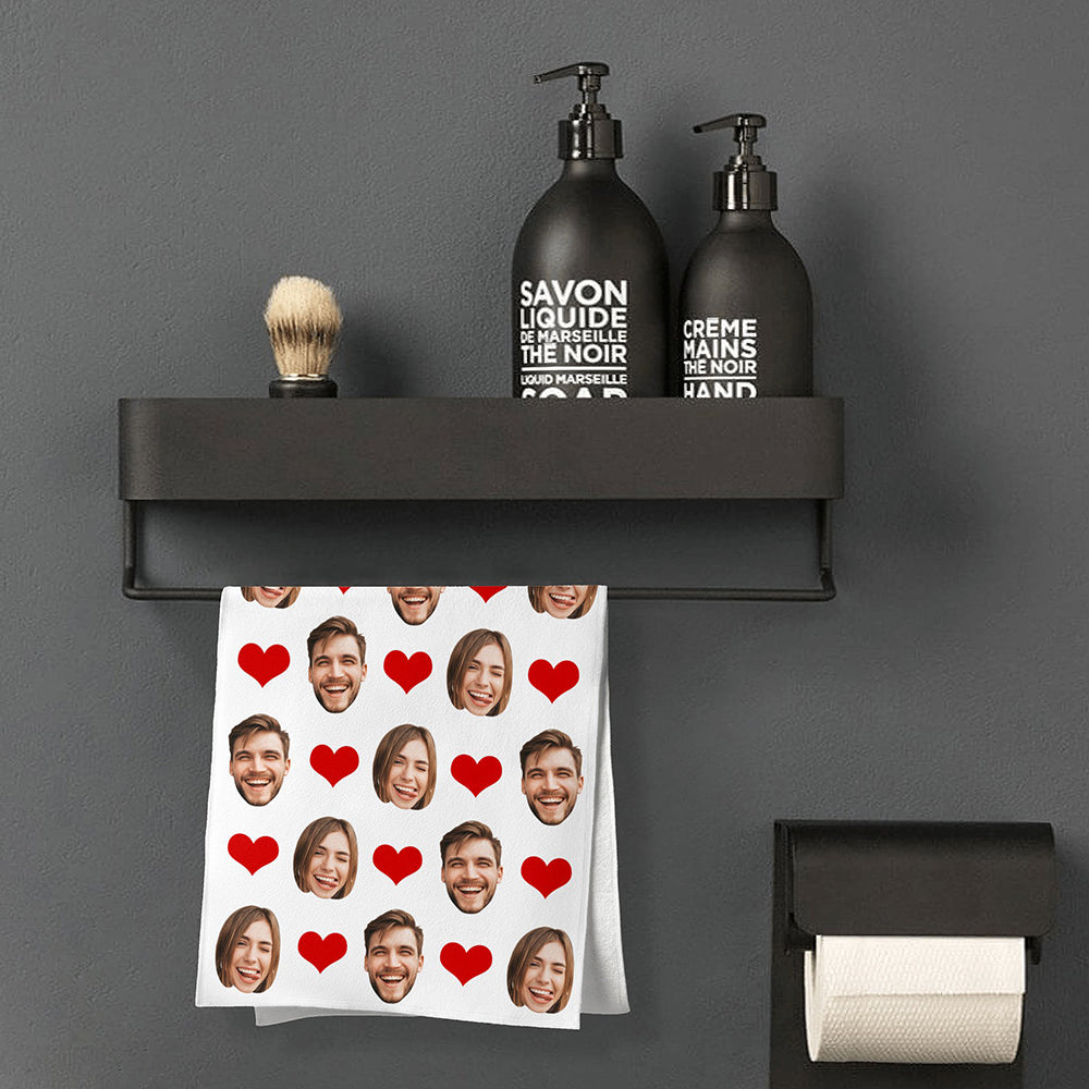 Custom Couple Faces Towel Personalized Photo Towel Funny Gift - soufeelau