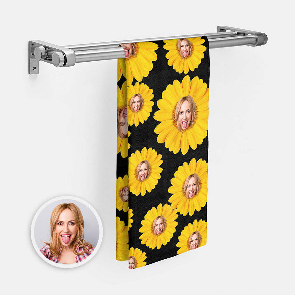 Custom Faces Sunflower Towel Personalized Photo Towel Funny Gift - soufeelau
