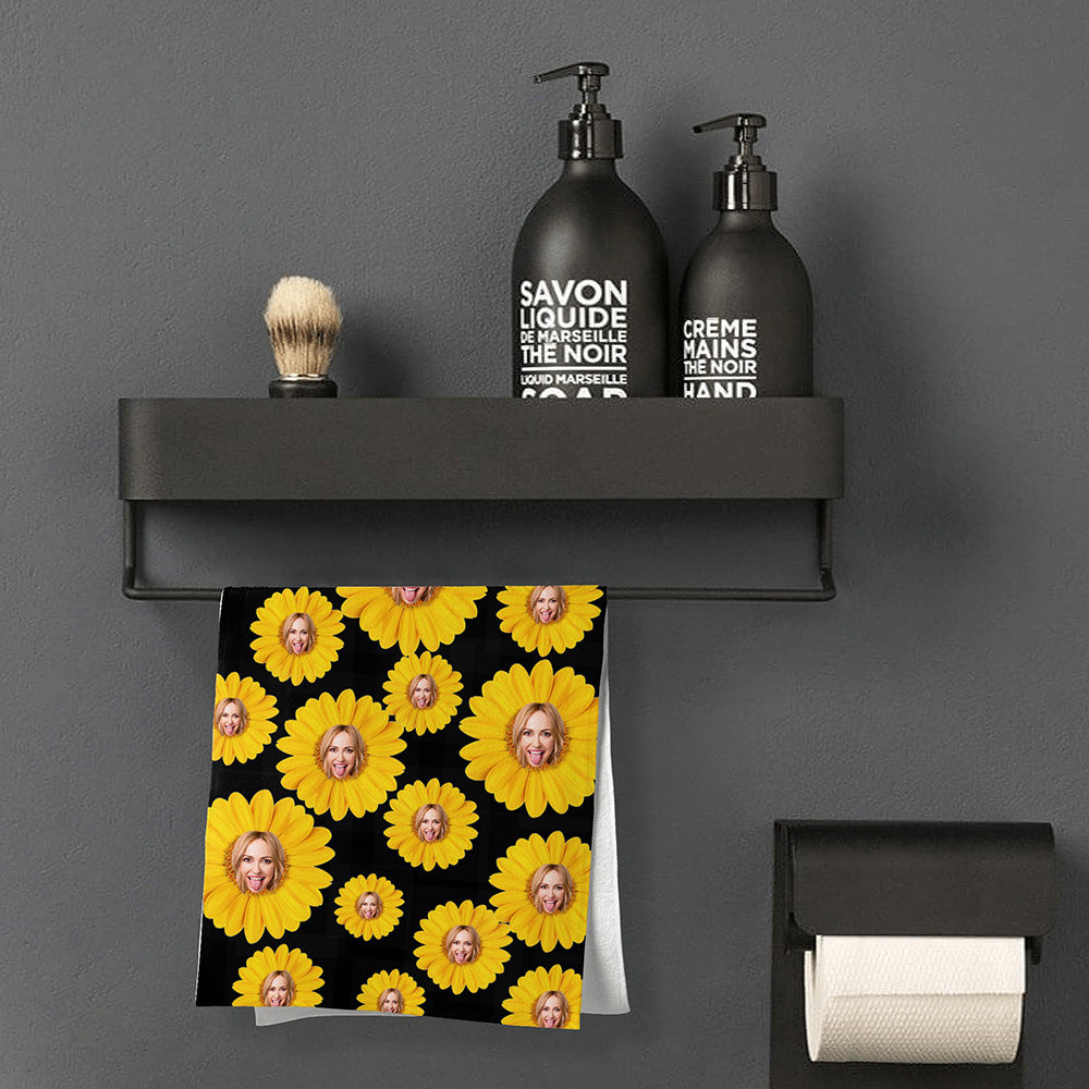 Custom Faces Sunflower Towel Personalized Photo Towel Funny Gift - soufeelau