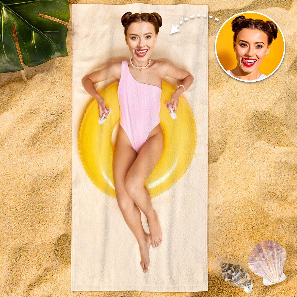 Custom Photo Face Beach Towel Face Towel With Your Dream Body Best Friend Gift 80*160cm - soufeelau