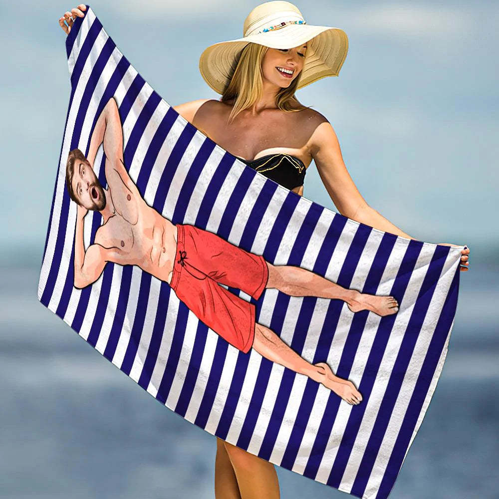 Engraved Photo Towel Gift For Boyfriend Personalised Beach Towel Custom Gift Idea For Boyfriend - soufeelau