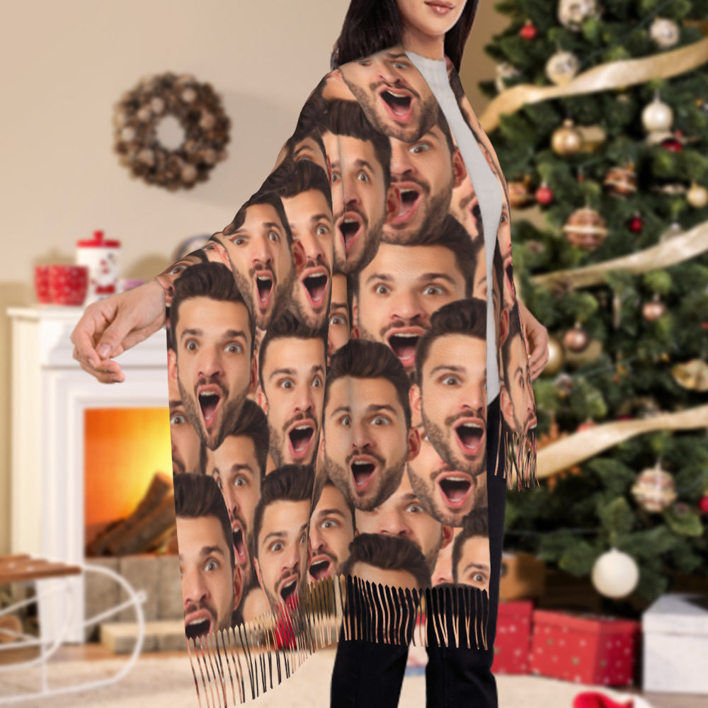 Custom Funny Scarf Personalized Face Soft Warm Fringe Shawl Unisex Scarf Gift for Winter - soufeelau