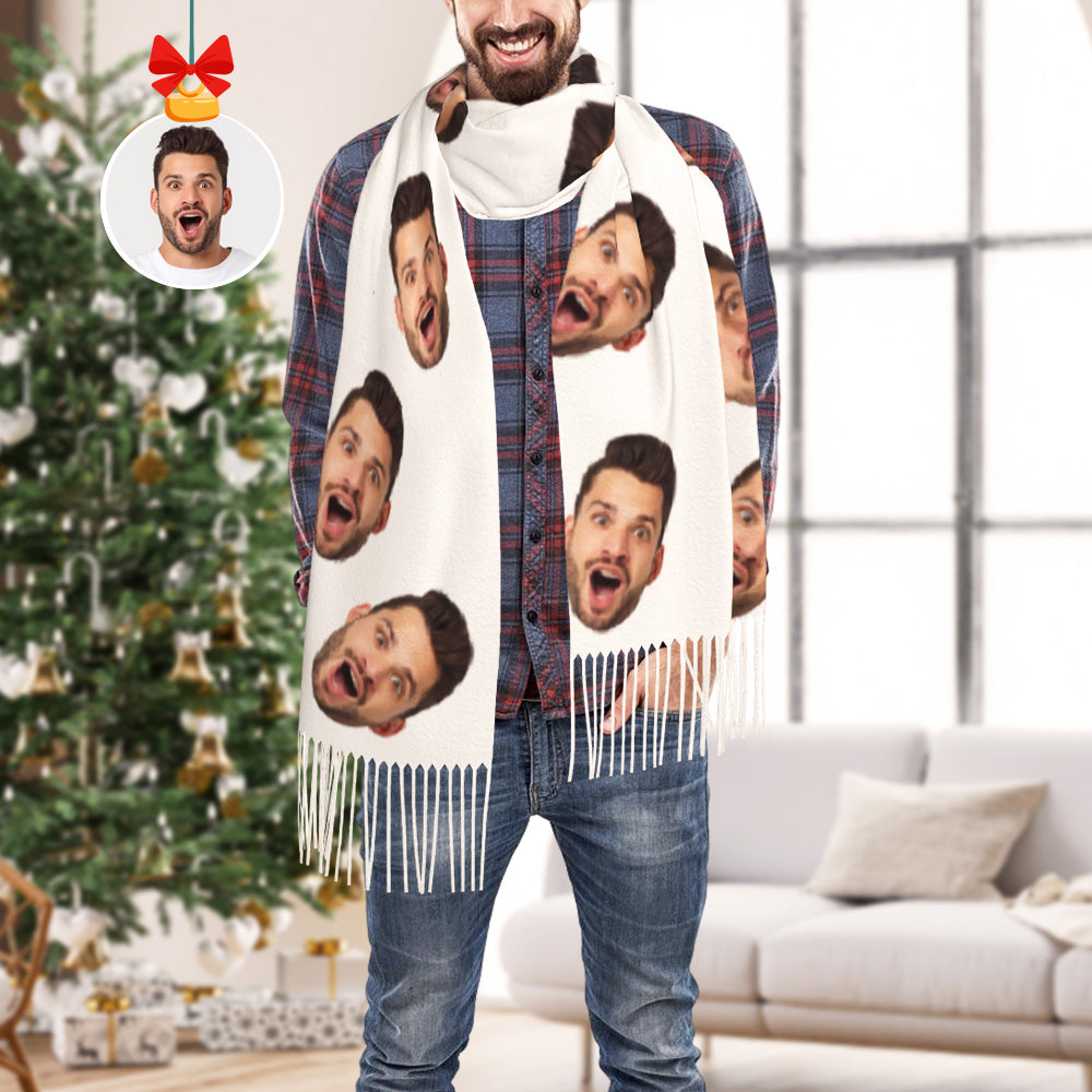 Custom Funny Scarf Personalized Face Unisex Soft Warm Fringe Scarf Shawl Gift for Winter - soufeelau