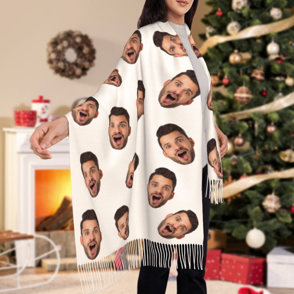 Custom Funny Scarf Personalized Face Unisex Soft Warm Fringe Scarf Shawl Gift for Winter - soufeelau