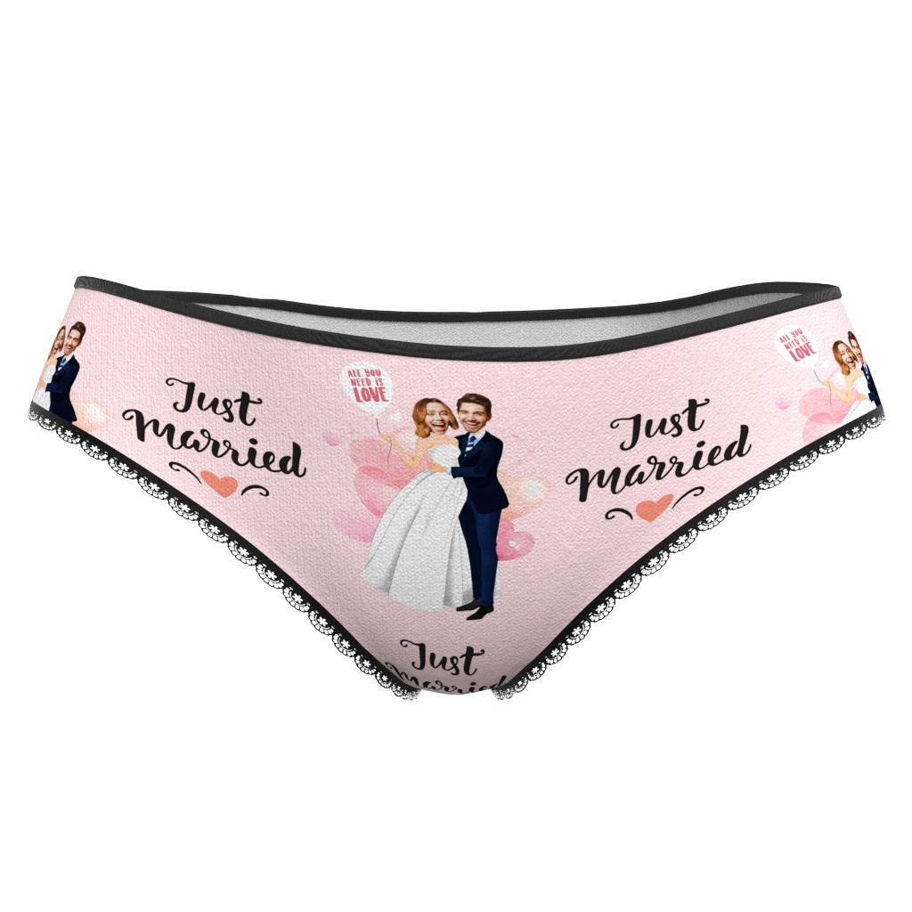 Custom Face Underwear Just Married Panties Gift for Wedding Couple - soufeelau