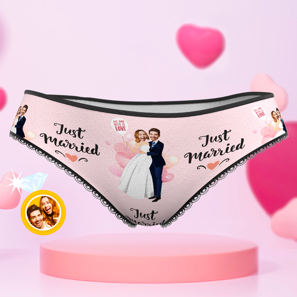 Custom Face Underwear Just Married Panties Gift for Wedding Couple - soufeelau