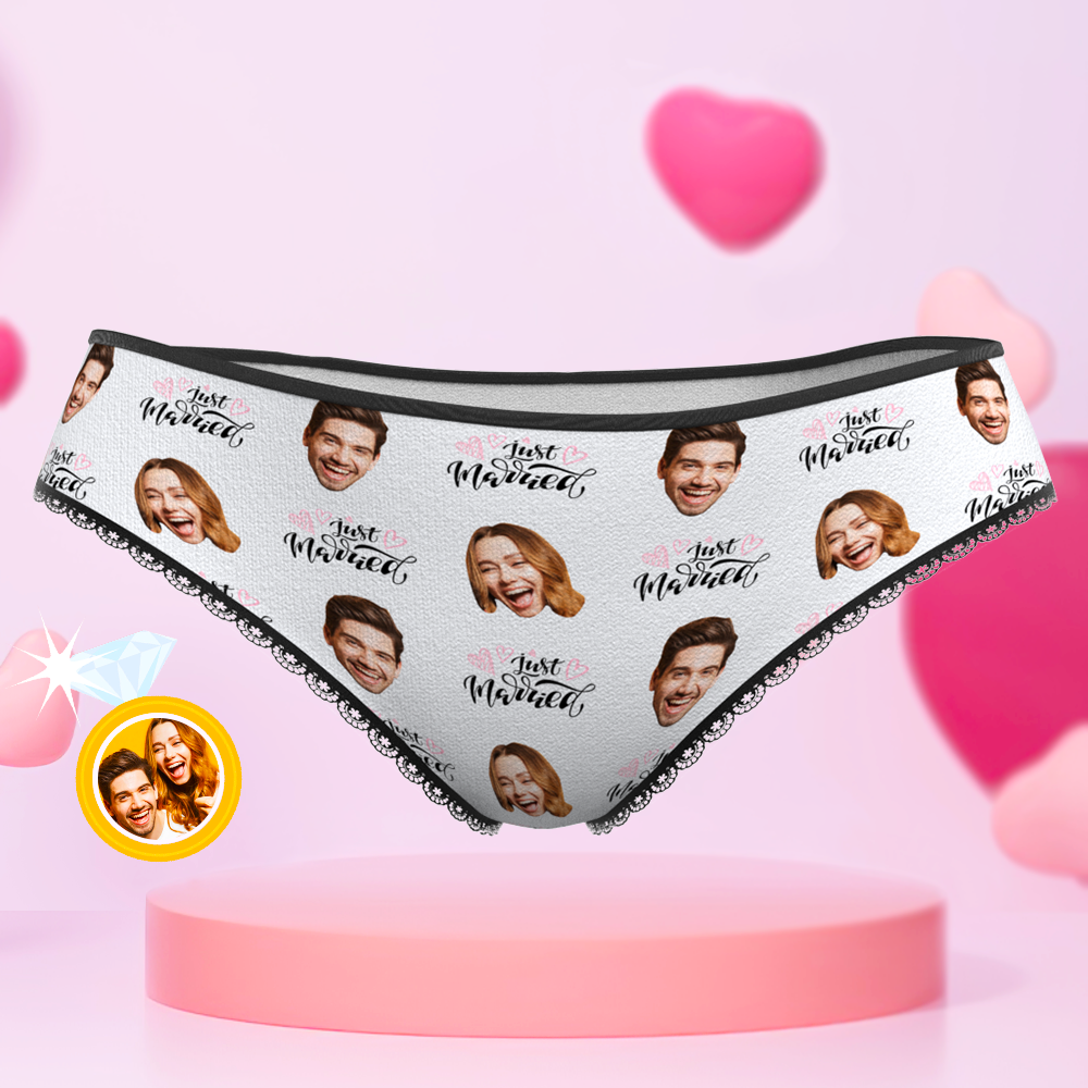 Custom Face Underwear Personalized Just Married Panties Wedding Gift - soufeelau
