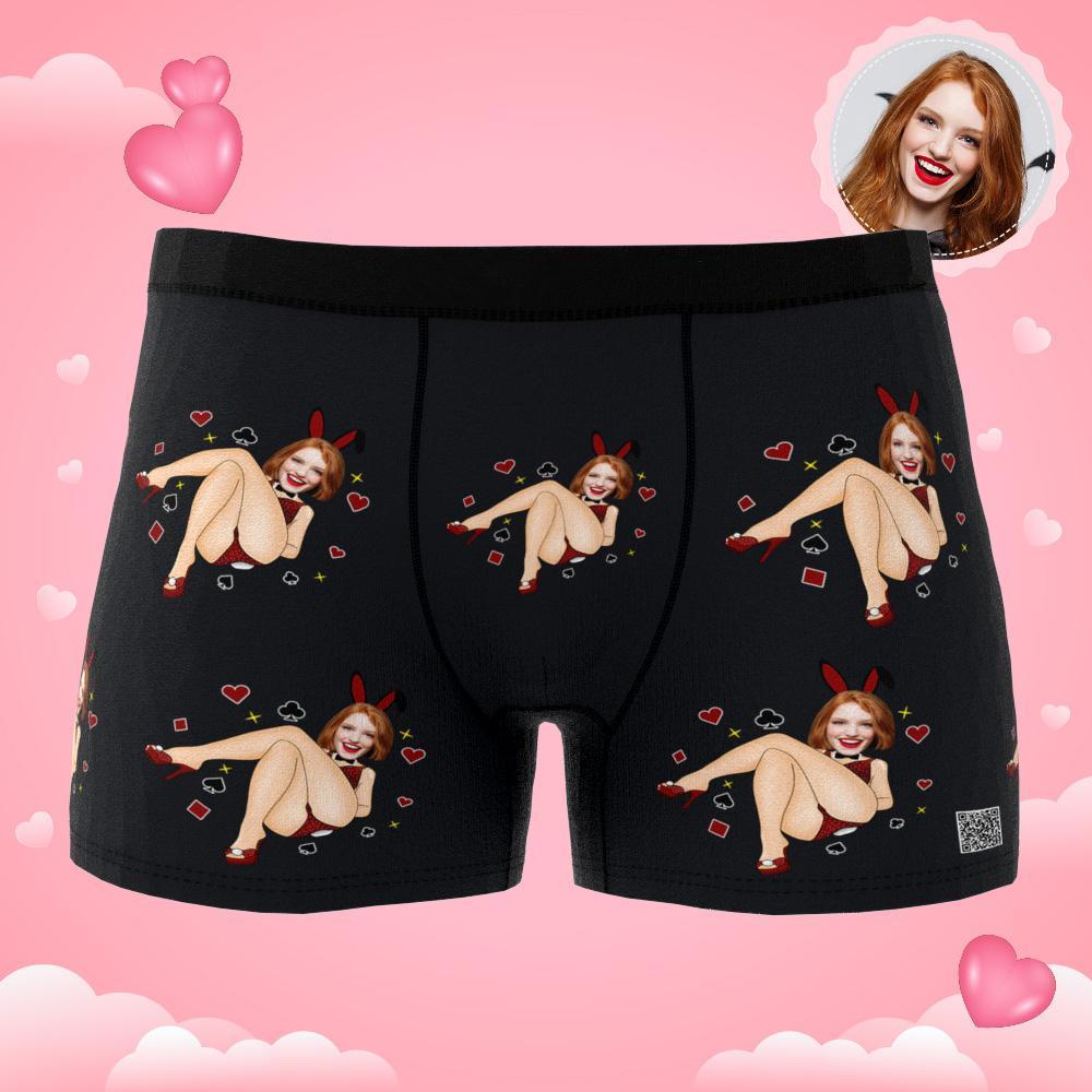Custom Photo Boxer Bunny Girl Underwear Men's Underwear Gift For Boyfriend AR View Valentine's Day Gift - soufeelau