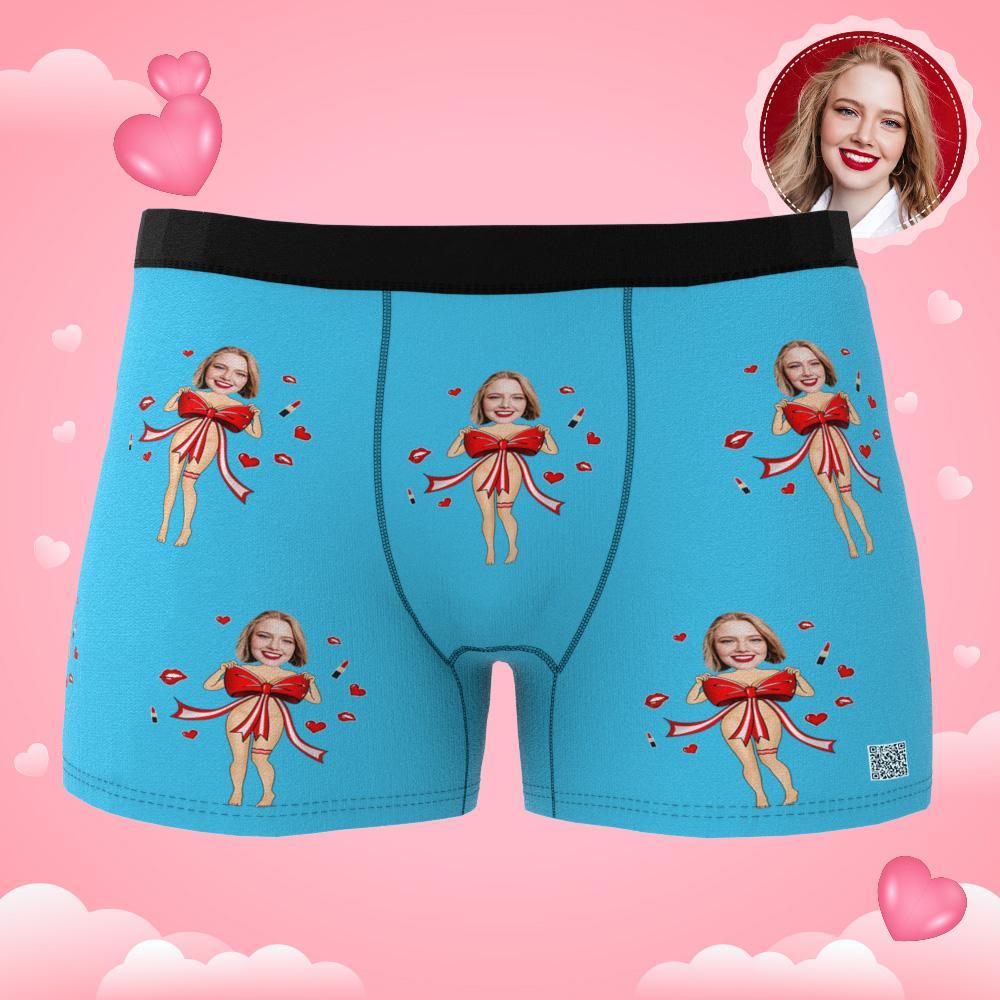 Custom Photo Boxer Red Bow Gift Underwear Men's Underwear Gift For Boyfriend AR View Valentine's Day Gift - soufeelau
