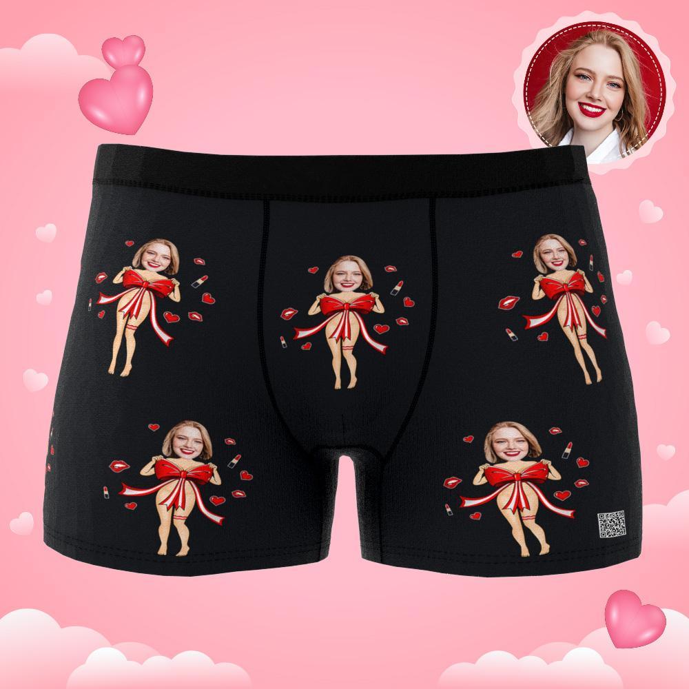 Custom Photo Boxer Red Bow Gift Underwear Men's Underwear Gift For Boyfriend AR View Valentine's Day Gift - soufeelau