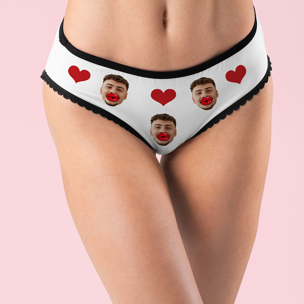Custom Face Underwear Personalized Red Lips and Heart Underwear Valentine's Day Gift - soufeelau