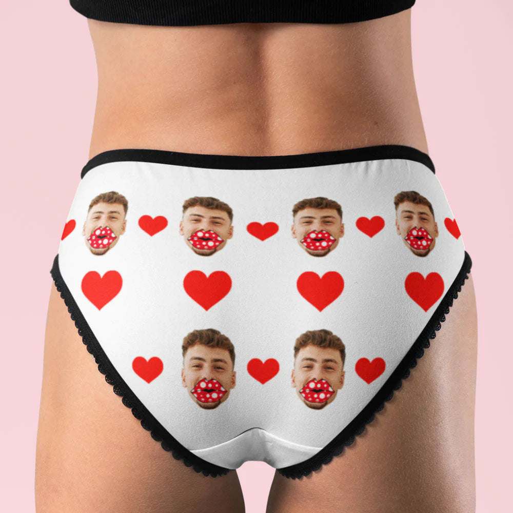 Custom Face Heart Boxers Personalized Lips Thongs Valentine's Day Gift For Her - soufeelau