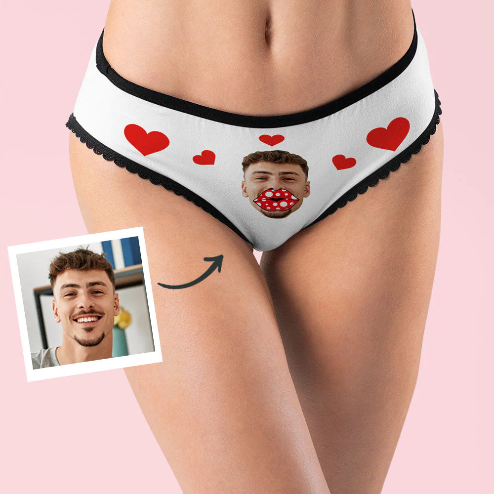 Custom Face Heart Boxers Personalized Lips Thongs Valentine's Day Gift For Her - soufeelau