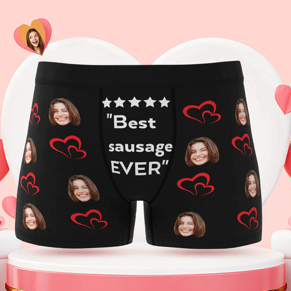 Custom Men's Face Boxer Briefs Best Sausage Ever Personalized Funny Valentine's Day Gift for Him - soufeelau