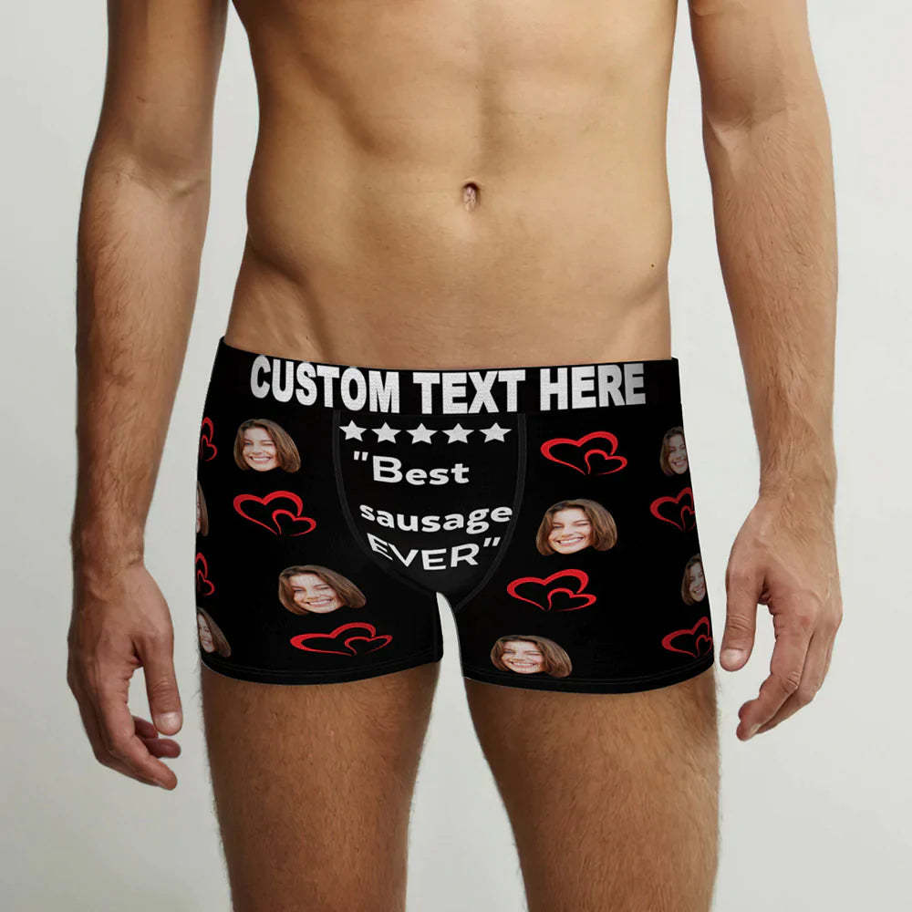 Custom Men's Face Boxer Briefs Best Sausage Ever Personalized Funny Valentine's Day Gift for Him - soufeelau