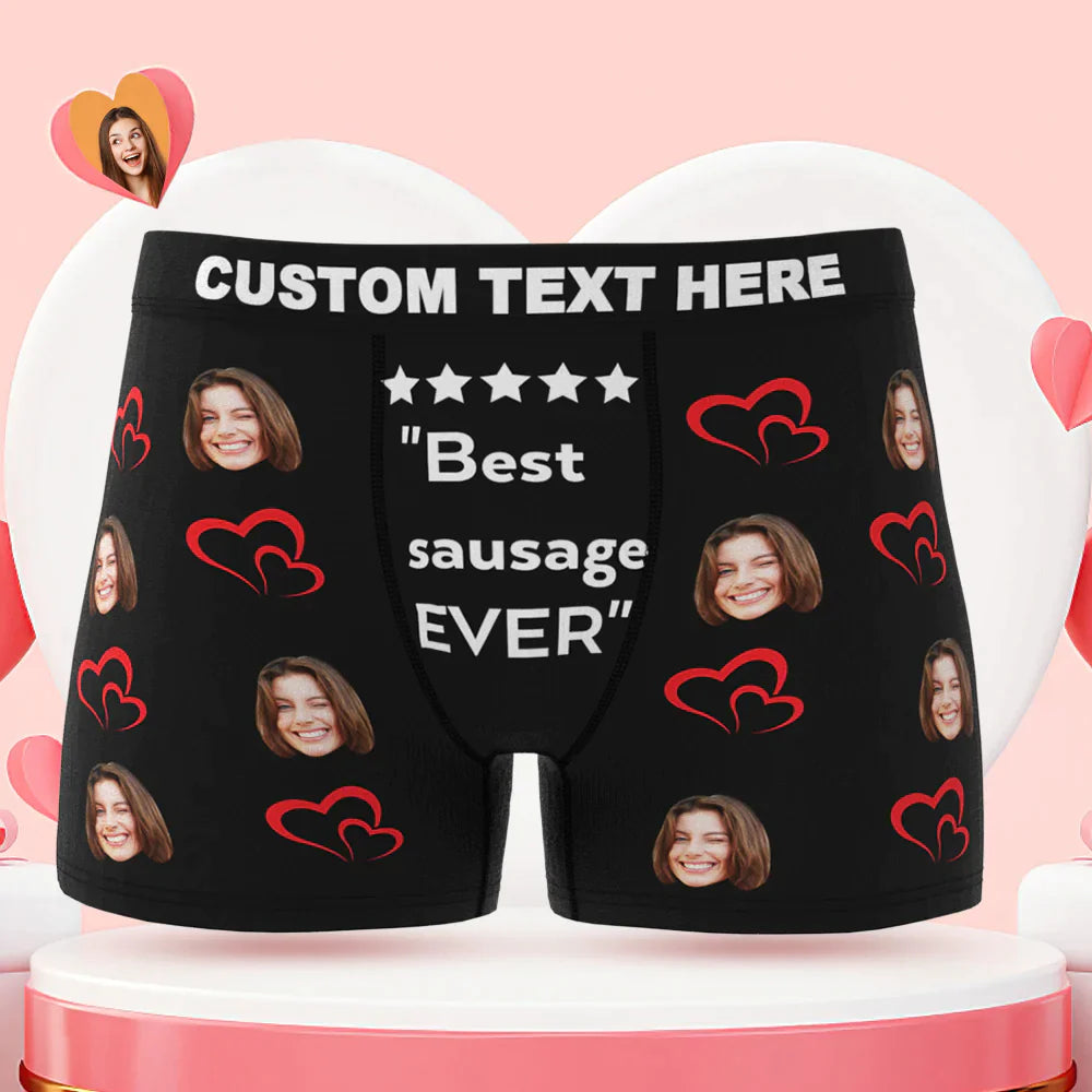 Custom Men's Face Boxer Briefs Best Sausage Ever Personalized Funny Valentine's Day Gift for Him - soufeelau