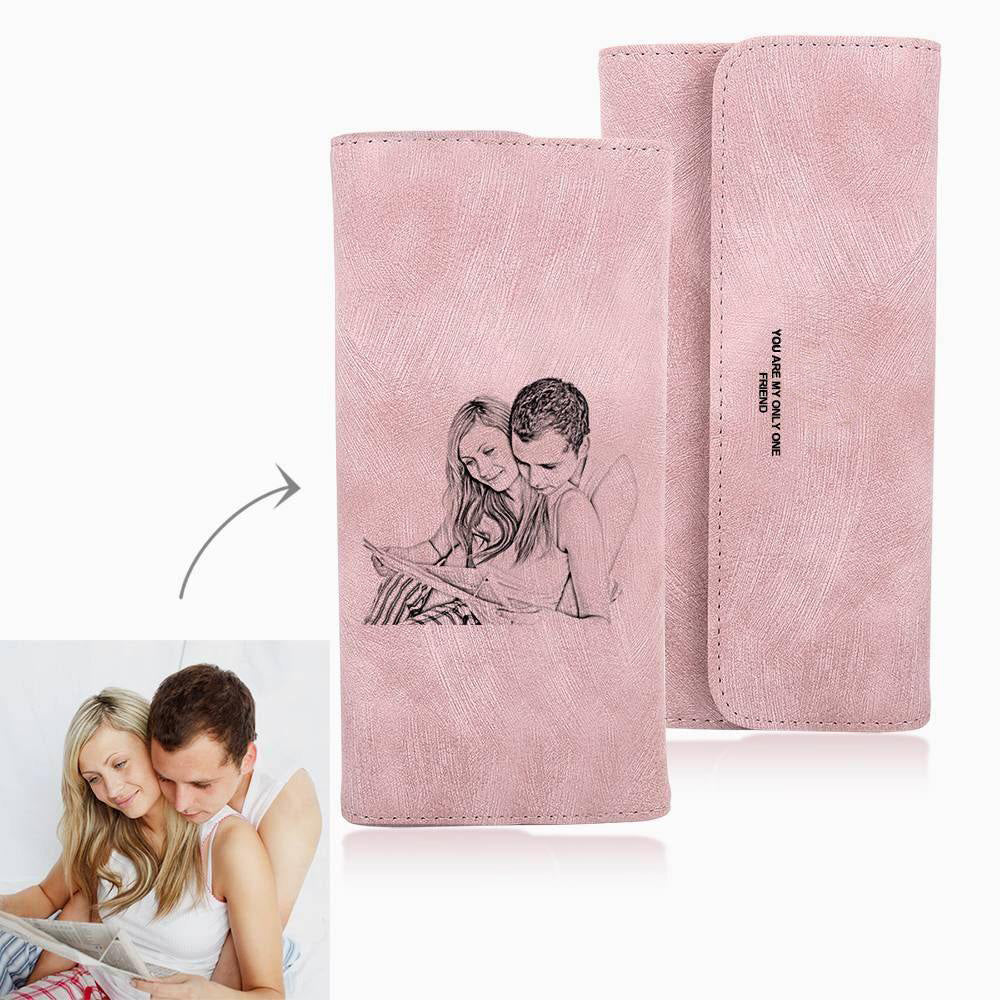 Women's Photo Engraved Trifold Photo Wallet - Red Leather