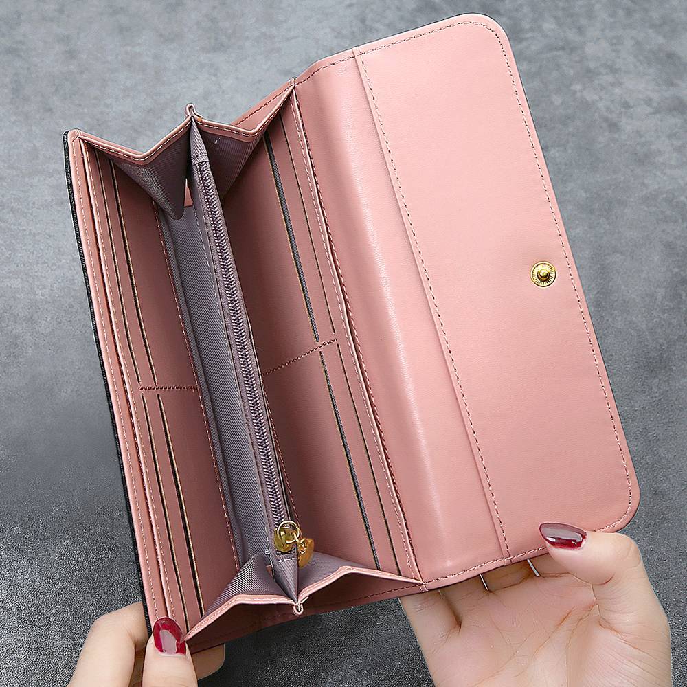 Women's Trifold Photo Wallet - Black Leather