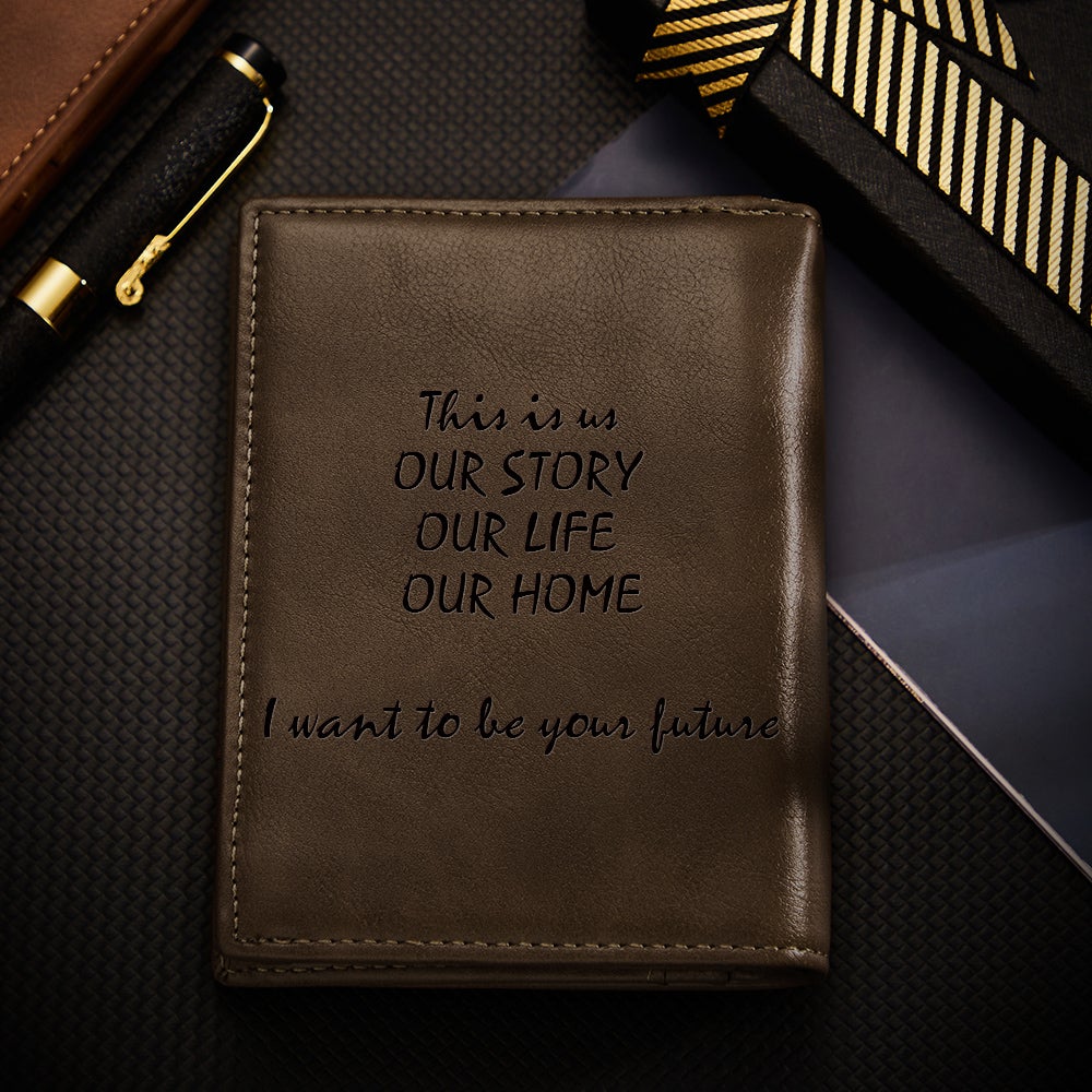 Custom Photo Engraved Vertical Wallet RFID Blocking Wallet with Zipper Coin Pouch