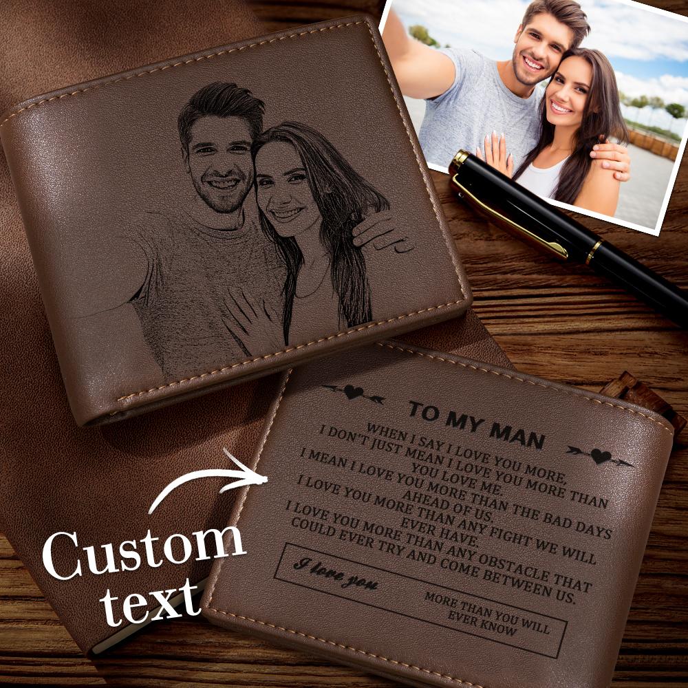 Custom Photo Engraved Wallet To My Man Genuine Leather Bifold Wallet - soufeelau
