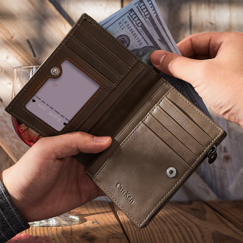 Custom Engraved Wallet Heart Shaped Name Wallet with Zipper Coin Pouch Father's Day Gifts - soufeelau