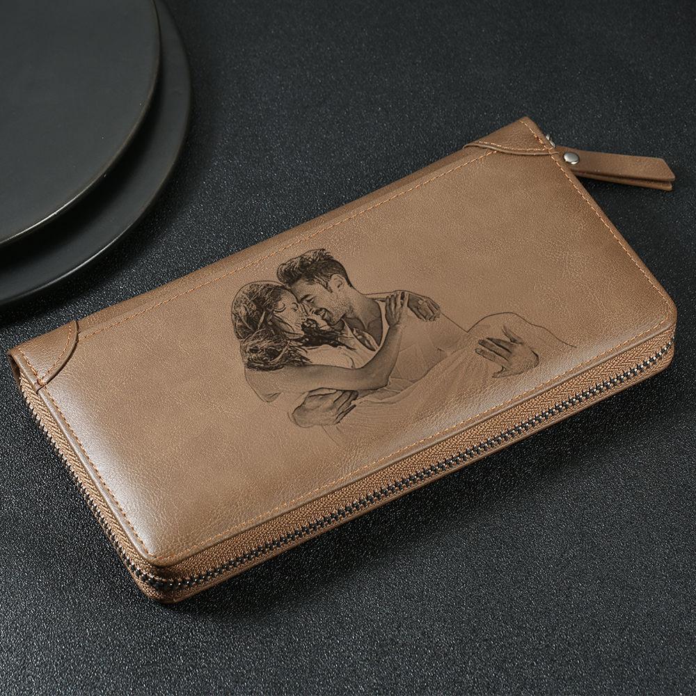 Custom Photo Engraved Wallet, Long Style Birthday Gift - Men's