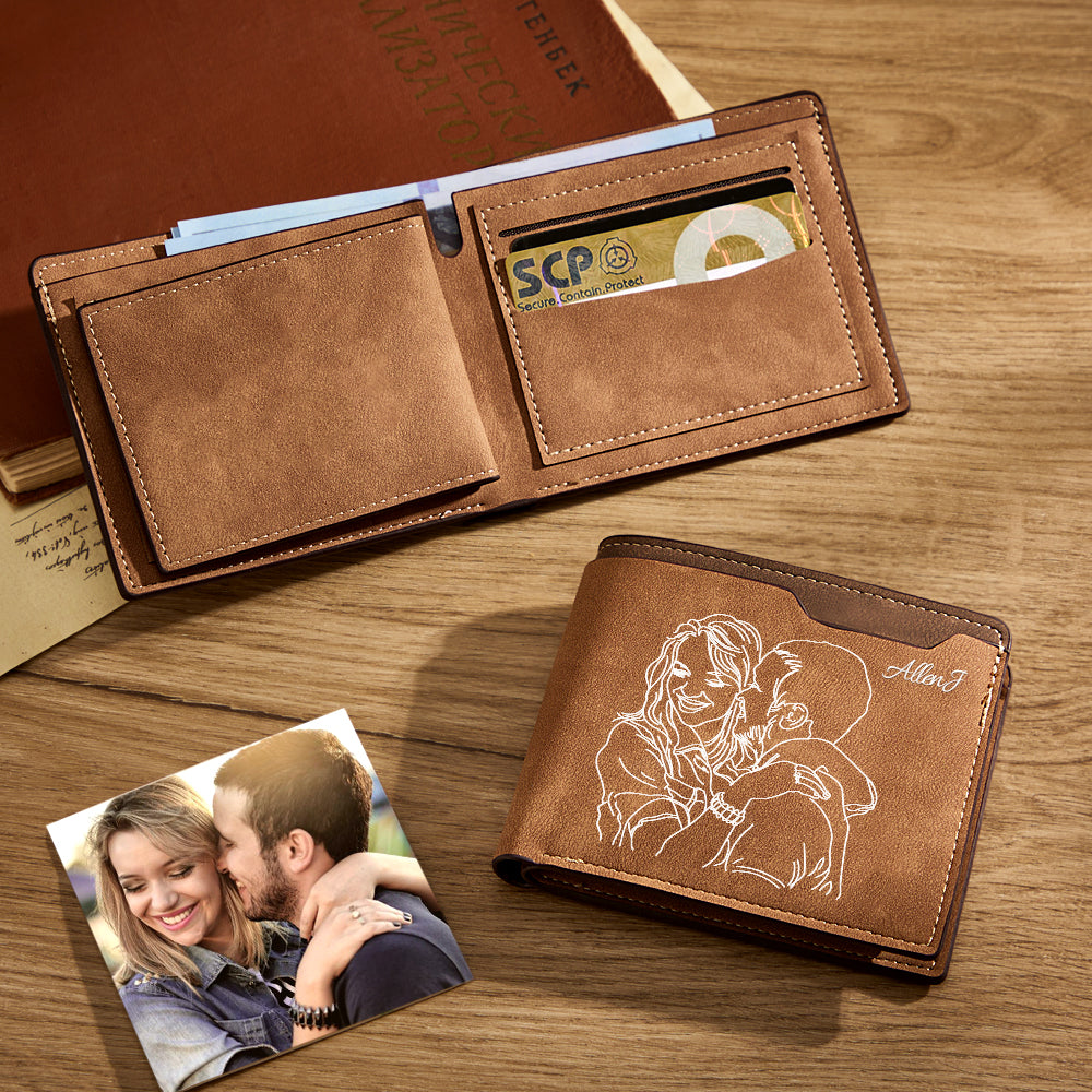 Custom Photo Line Wallet Engraved Wallet with Your Text - soufeelau