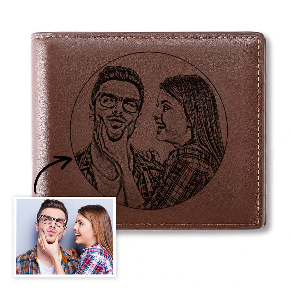 Custom Engraved Photo Wallet Leather Wallet with Zipper for Men - soufeelau