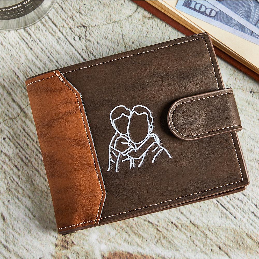 Personalized Leather Men's Wallet Sketch Photo For Dad Fathers Day Gift - soufeelau