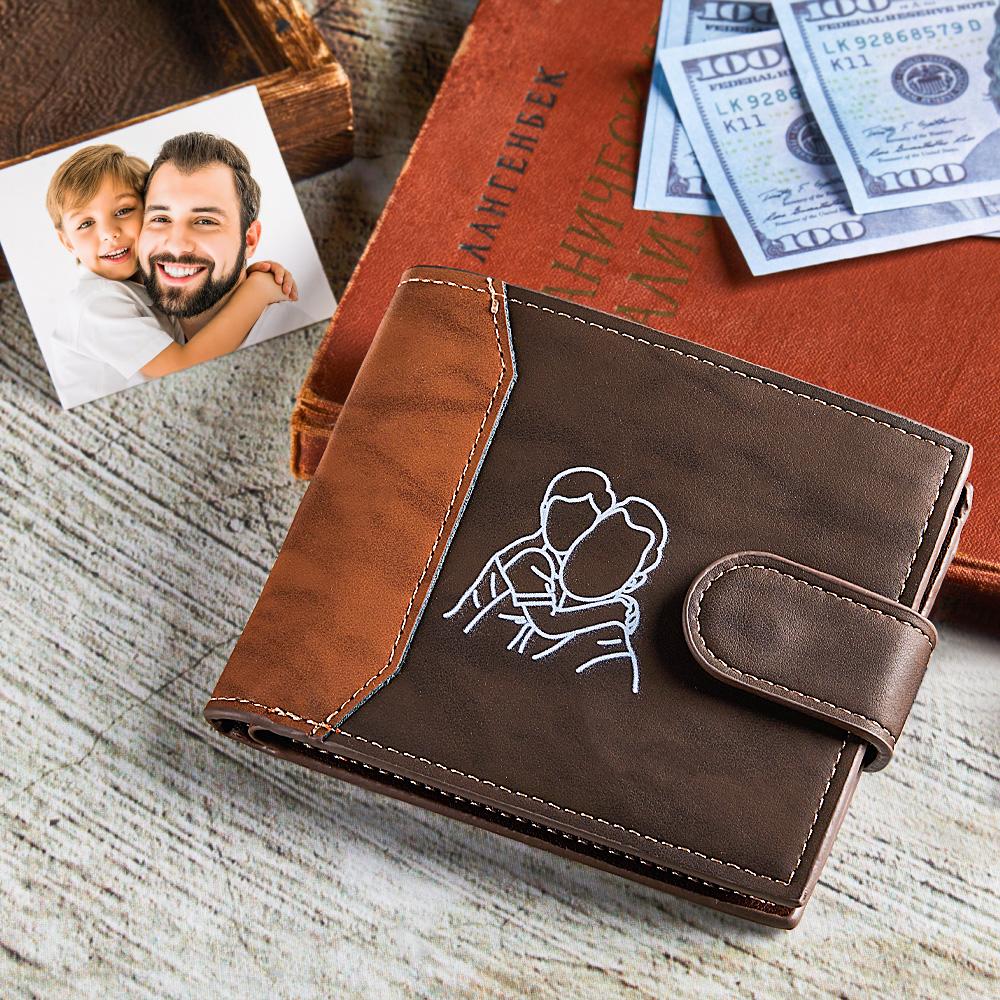 Personalized Leather Men's Wallet Sketch Photo For Dad Fathers Day Gift - soufeelau