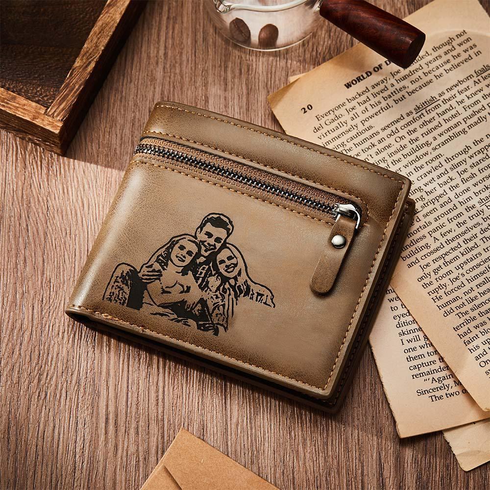 Personalized Bifold Wallet Engraved Photo Text Men Wallet for Boyfriend Husband Dad Son Anniversary Christmas Gift - soufeelau