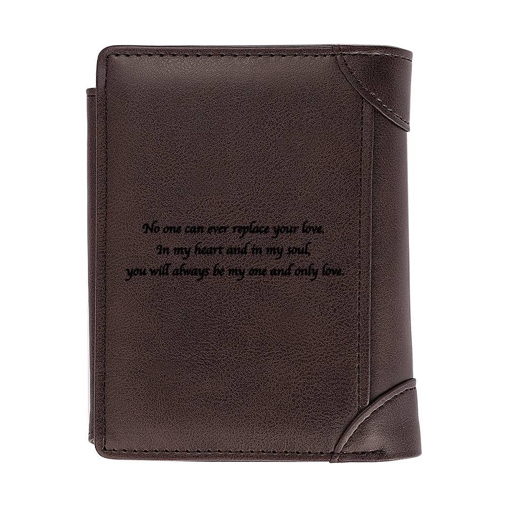 Men's Custom Inscription Photo Engraved Wallet Coffee Leather Fashion Style