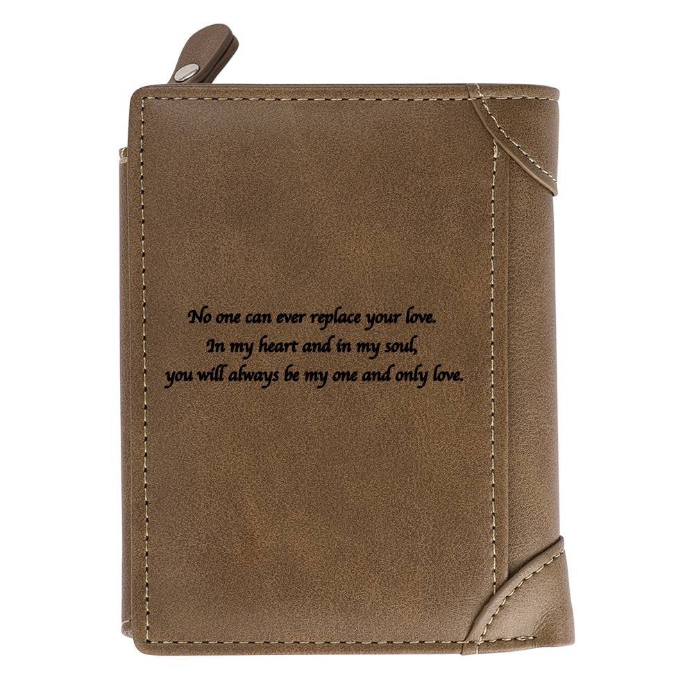 Custom Inscription Photo Engraved Wallet Leather Light Khaki