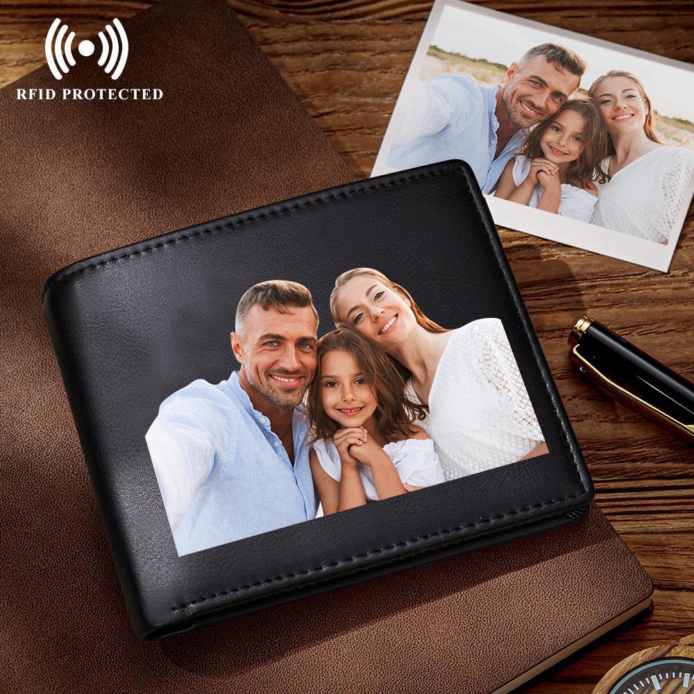 Personalised Leather Wallet Anti-Theft Brush RFID Protected Wallet Mens Custom Portrait Wallet -Black