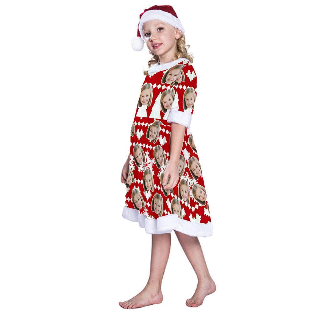 Custom Face Christmas Dress Personalized Photo Dress for Girls  - Snowflakes - soufeelau