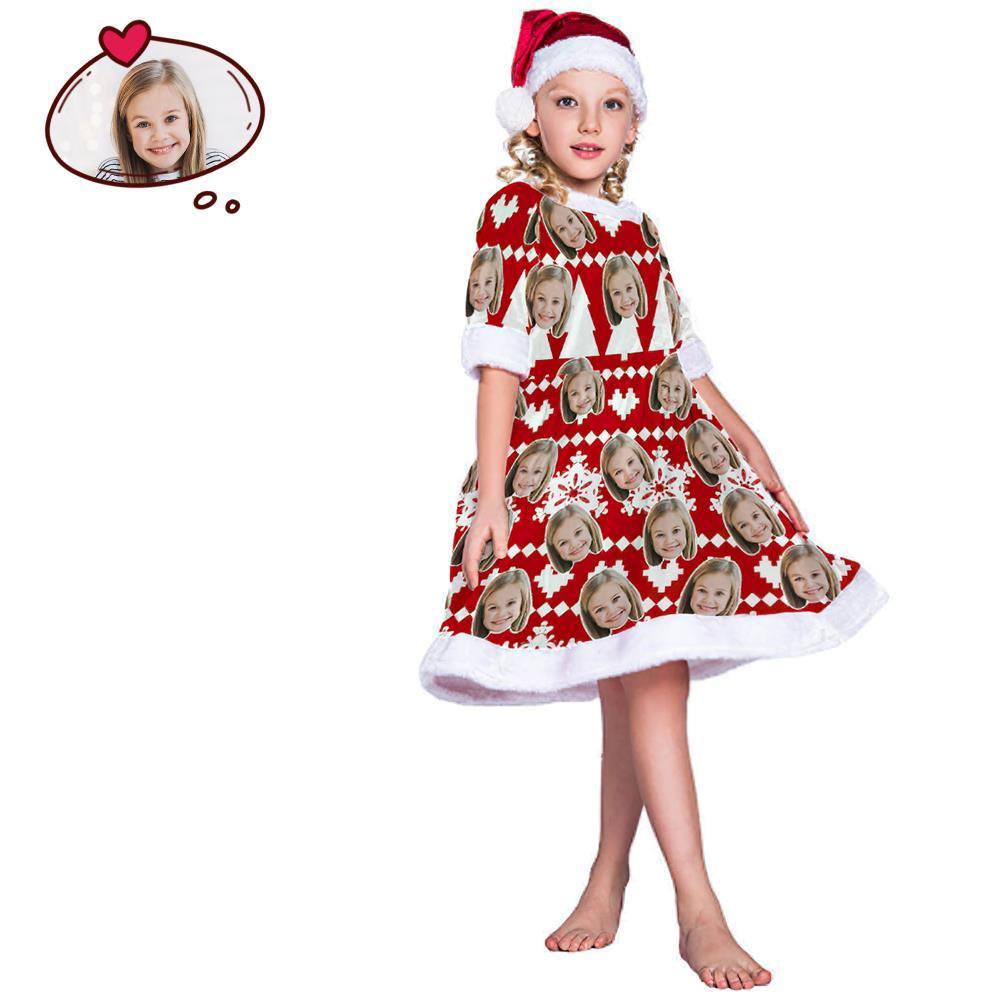 Custom Face Christmas Dress Personalized Photo Dress for Girls  - Snowflakes - soufeelau