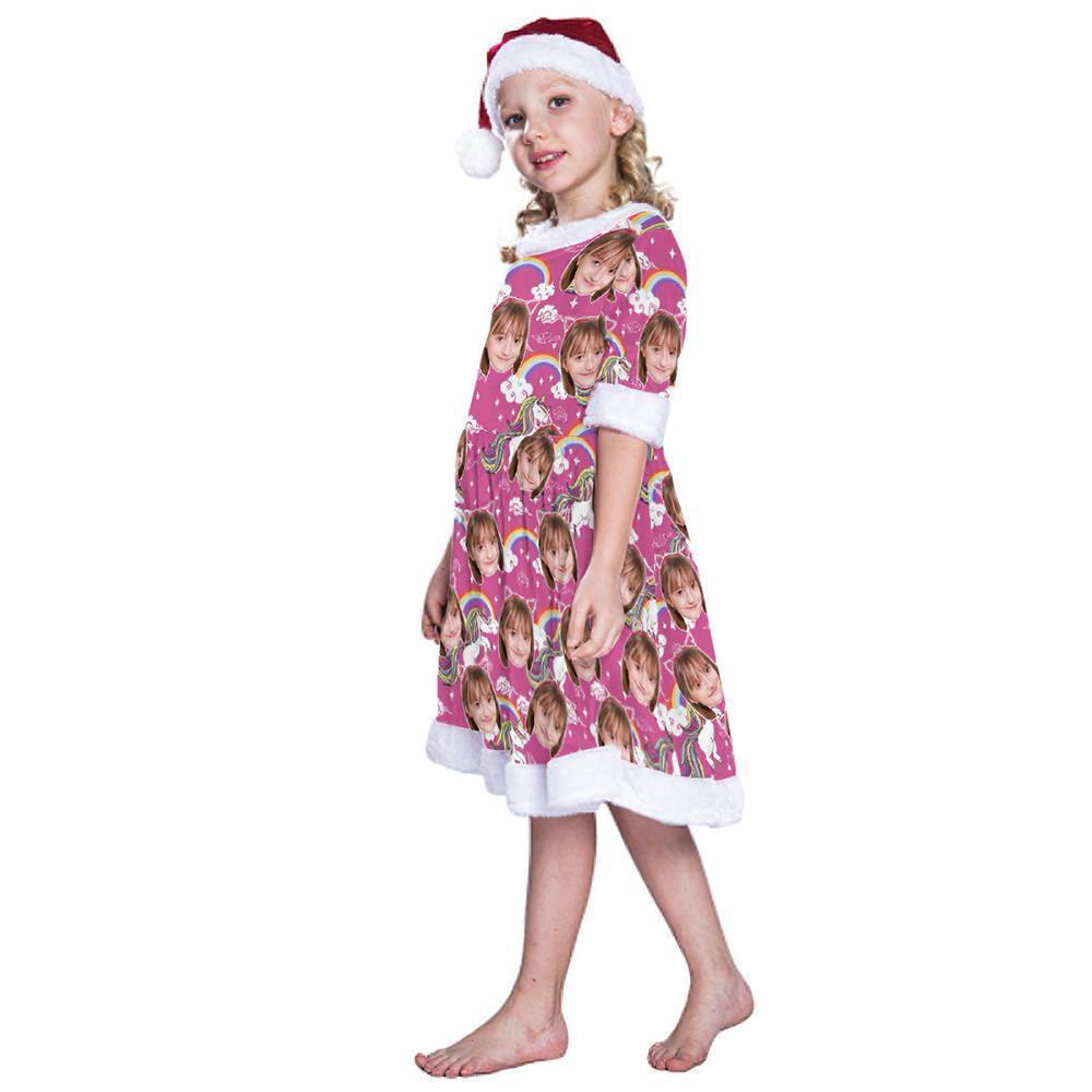Custom Face Lovely Dress Personalized Photo Dress for Girls  - Unicorn and Rainbow - soufeelau