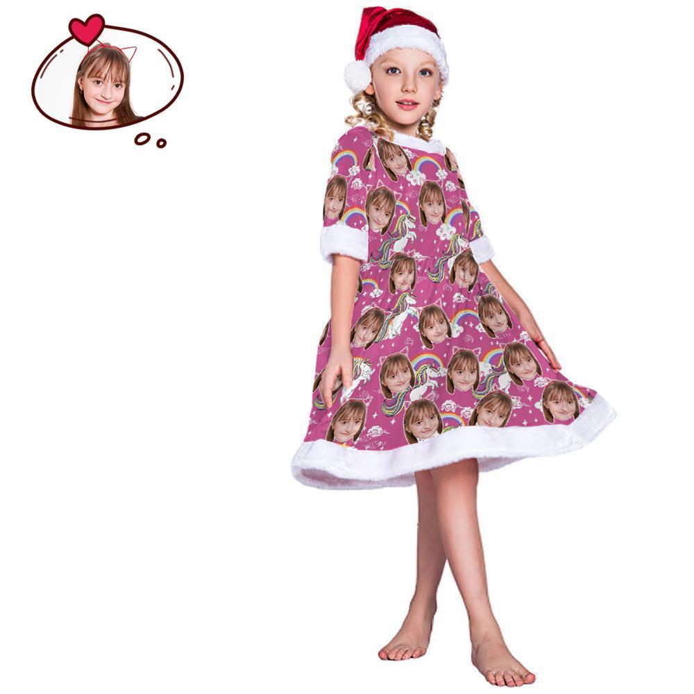 Custom Face Lovely Dress Personalized Photo Dress for Girls  - Unicorn and Rainbow - soufeelau