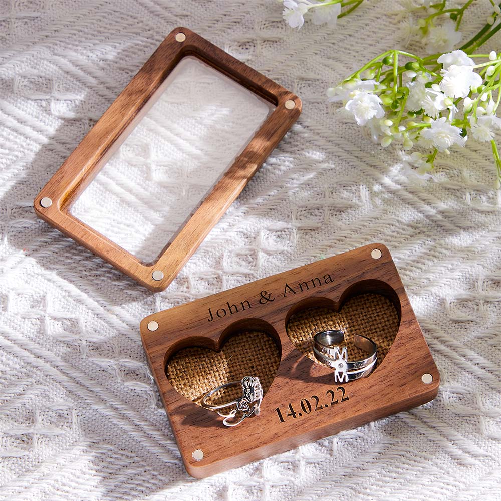 Engraved Love Ring Box Personalized Visible Jewelry Packaging Box for Couples - soufeelau