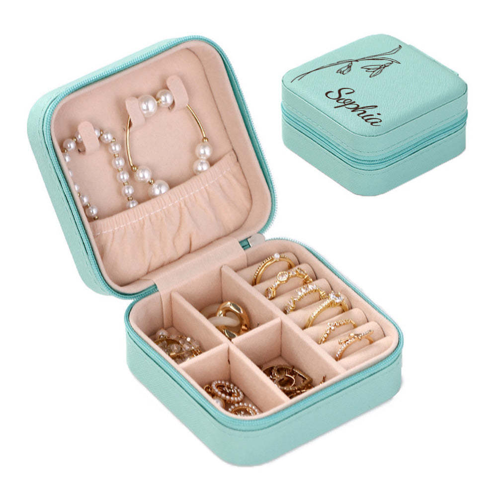 Personalized Birth Flower Jewelry Box Custom Leather Jewelry Organizer Storage Gift for Her - soufeelau