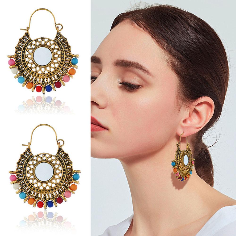 Colorful Beads Embellished Golden Bohemian Drop Earrings