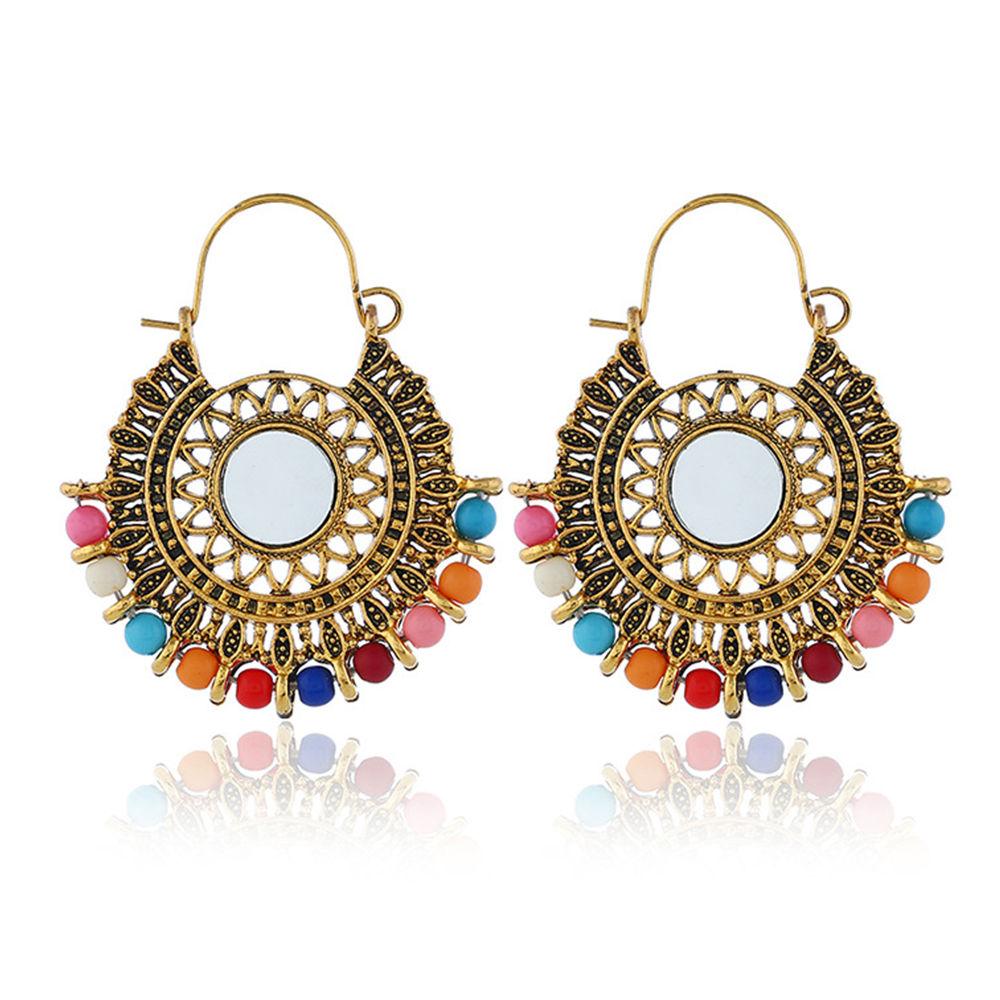 Colorful Beads Embellished Golden Bohemian Drop Earrings