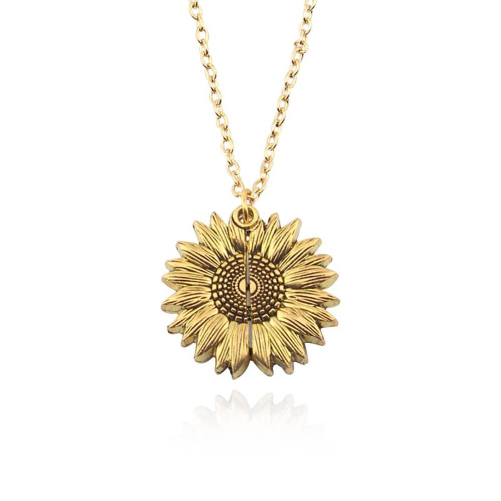 Sunflower Necklace, Double Layer Lettering Vintage Gold and Silver - You are my Sunshine